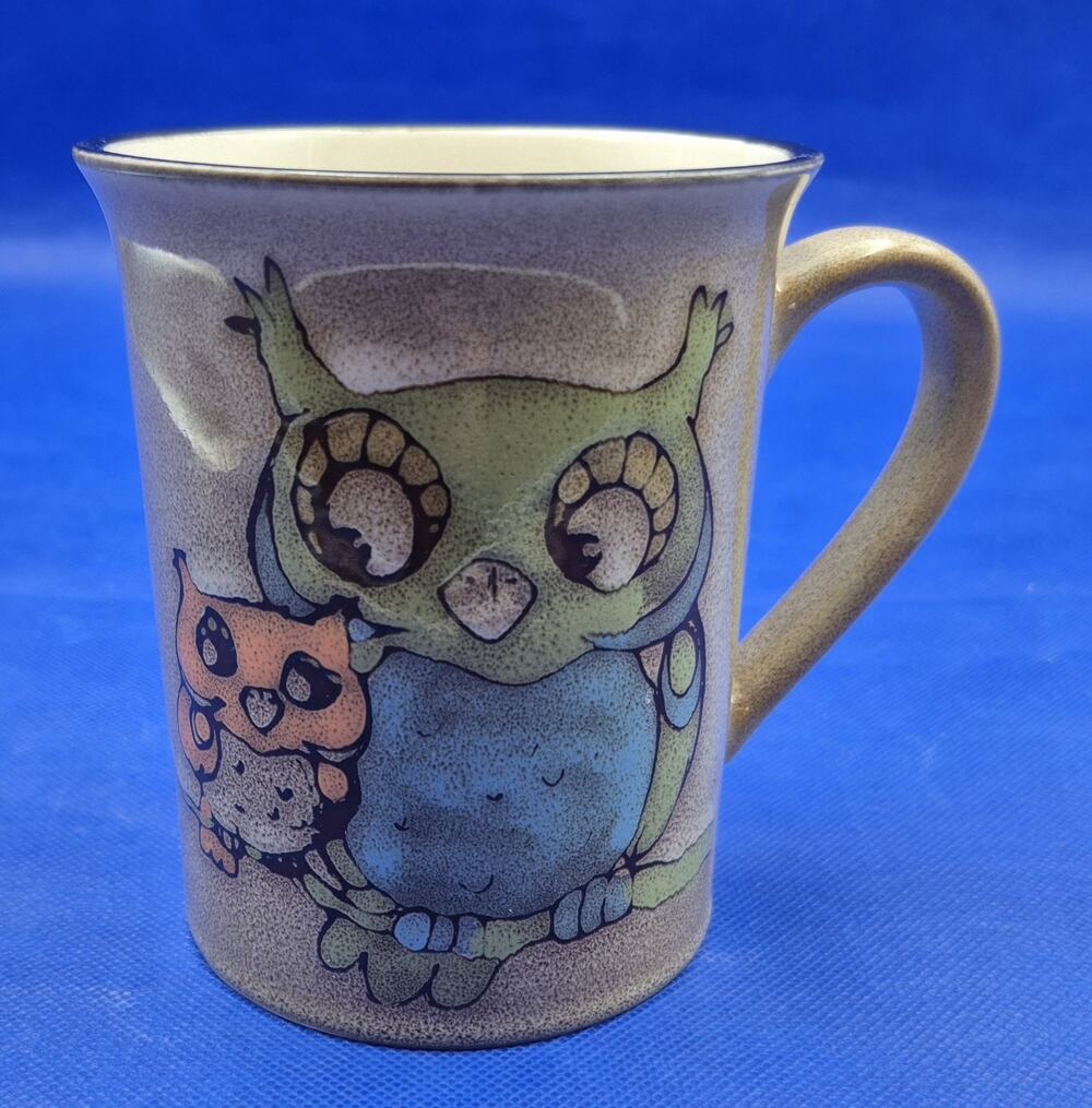 Pier 1 Tan Owl Buddy Mug Large Coffee Mug Mama and Baby Owl 16oz 4.75" Tall